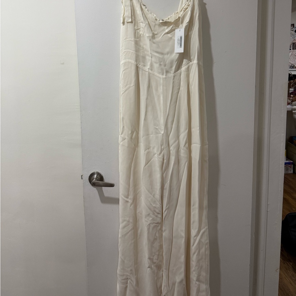 Reformation Ivory Wide-Leg Jumpsuit 🤍 | Sweetheart Neckline – Size 12 - Picture 15 of 16